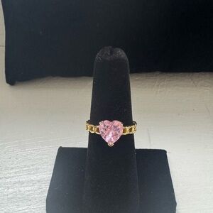 Gold Heart Ring with Pink Stone